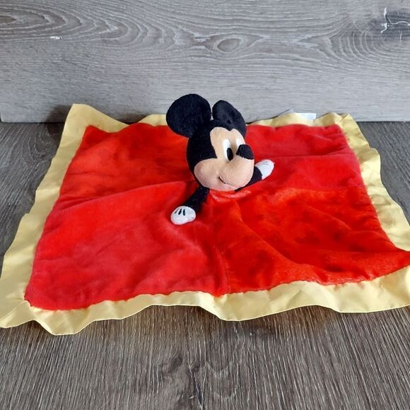Disney Baby Mickey Mouse Lovey Security Blanket Red with Yellow Satin Trim - Picture 2 of 4